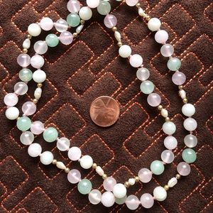 Color Quartz Pearl Gold Necklace